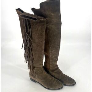 Stuart Weitzman Mane‎ Fringe Suede OTK Boots Green Womens 7.5 Boho Western